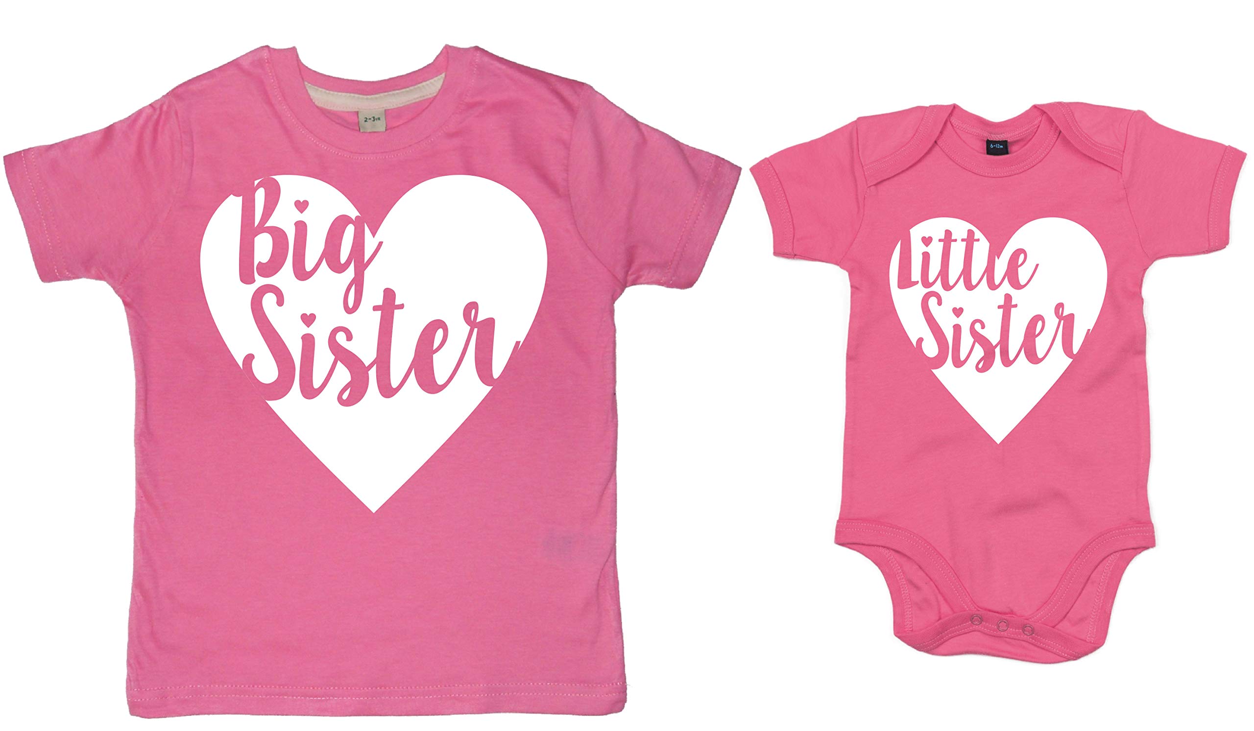 Edward Sinclair - Conjunto de camiseta y body para niños con diseño de corazón para hermana mayor y hermana pequeña
