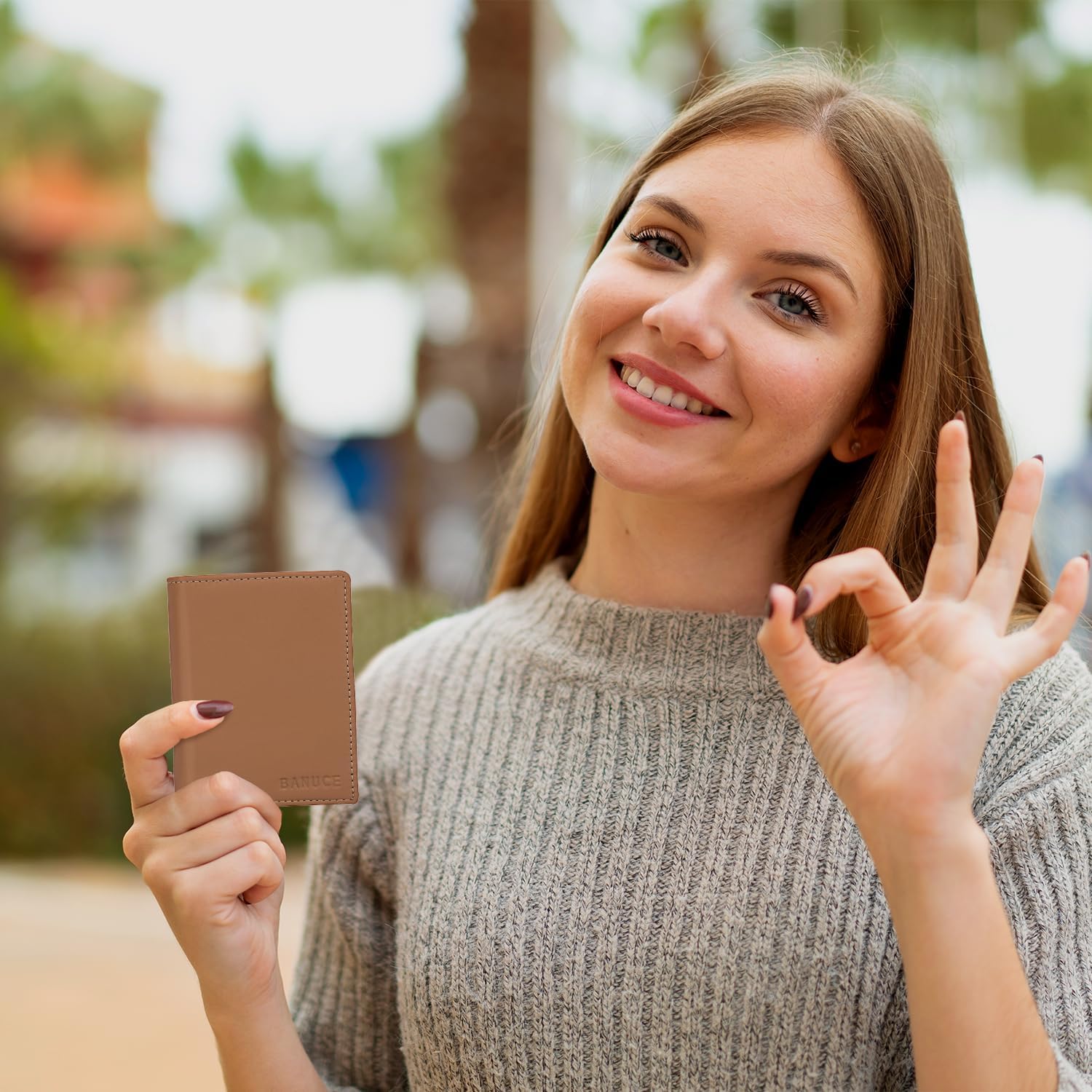 Banuce Top Grain Leather Trifold Wallet for Women Small with Credit Card Holder and ID Window - Image 2