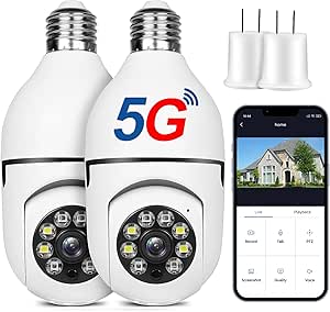 Light Bulb Camera 2K Night Vision Security Surveillance Camera Support 2.4GHZ & 5GHz WiFi Camera Remote Control Outdoor Camera Motion Detection & Tracking Cam, Cloud & SD Card Storage asin的图片