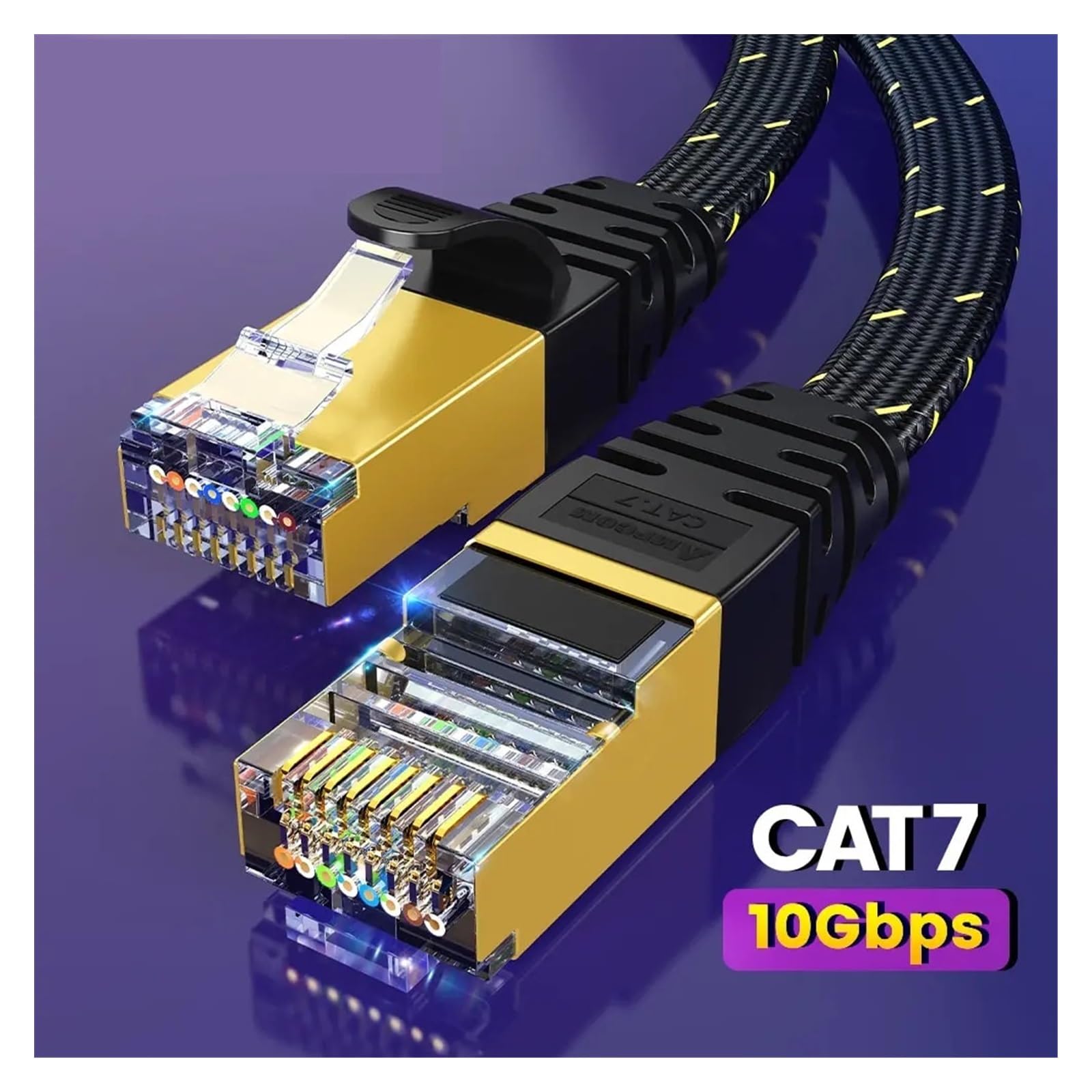 Cavo Ethernet CAT7 Cavo LAN piatto SFTP rotondo RJ45 Cavo di rete Cat 7 Cavo Internet compatibile con router modem PC P; cavo patch S/4 (30 m, PVC nero)
