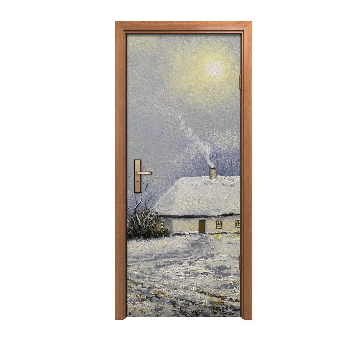 Autocollant de porte 90x200cm motif arbres d'hiver pour décoration murale