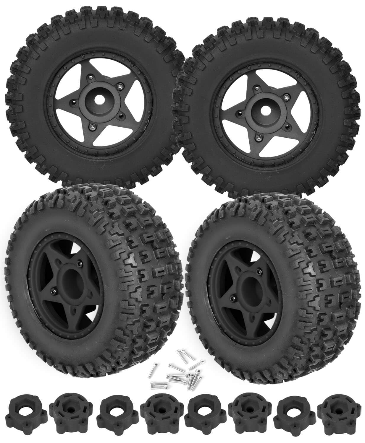 hopsupRC RC Wheels and Tires 12mm/14mm Hex Detachable Replacement for 1/10 Slash 2WD 4WD Senton Axia1 LOSI Redcat Rc4wd 1/10 Universal RC Truck Tires (4PCS Black)