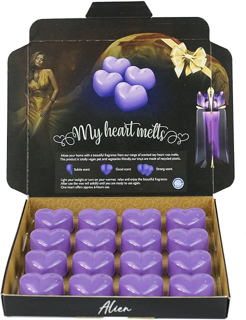 Alien Wax Melts: 16 x 5g Heart Shaped Wax Melts Scented & Inspired by Alien Perfume in a Presentation Gift Box, Vegan & Pet Friendly, Cruelty Free, Candle Alternative
