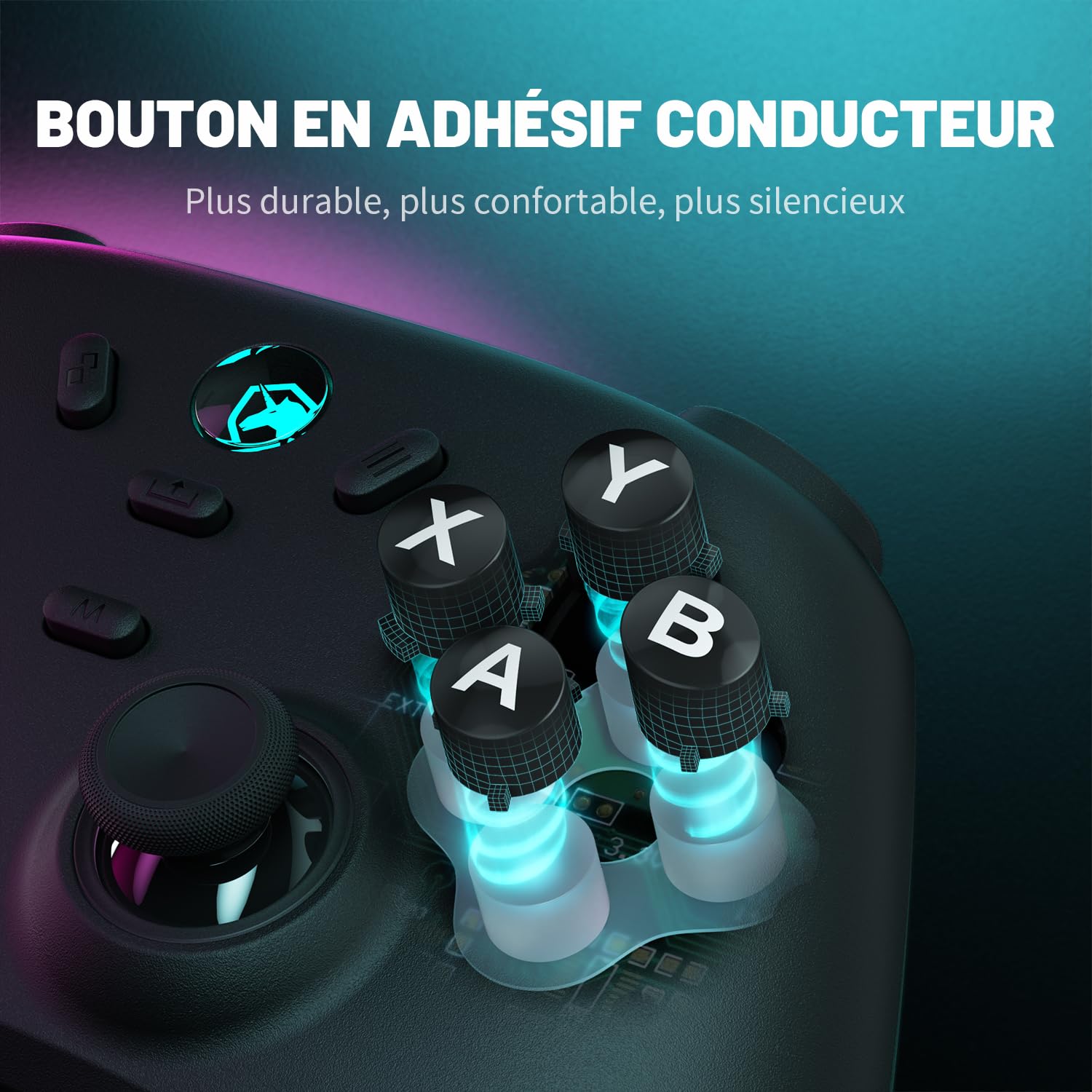 ECHTPower Manette PC, Gaming Manette Sans Fil avec Joystick à Effet Hall, 1000Hz, 3 Modes 2.4G/Bluetooth/Filaire, Turbo, Vibration, Lumières RGB, Batterie 800mAh, Compatible PC/Switch/Android/iOS