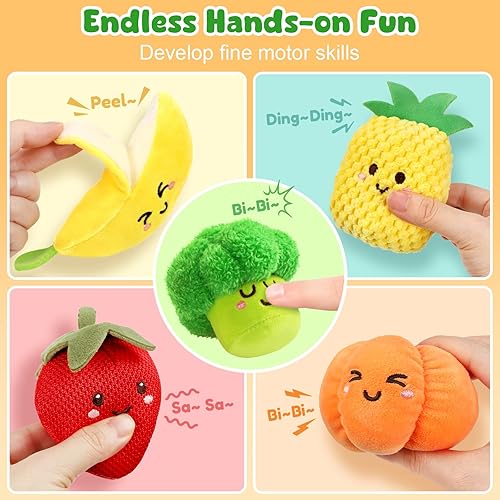 Miniatura 4 de TOHIBEE Juguetes sensoriales para bebés, 16 piezas de alimentos para clasificar colores de frutas y verduras con sonajero, juguetes para bebés de 6