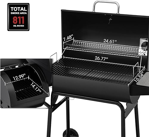 Miniatura 4 de Royal Gourmet CC1830M - Parrilla de carbón de barril de 30 pulgadas con ahumador offset 811 pulgadas cuadradas patio trasero al aire libre patio y