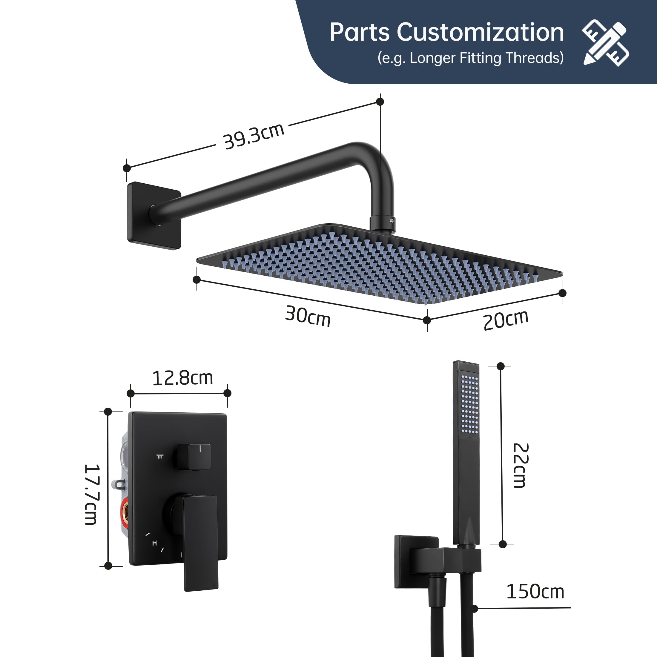 KES Set Doccia Incasso Nero Sistema Doccia Completo Miscelatore a 3 Funzioni Soffione Doccia a Parete con Palmare Incluso Corpo Valvola Ruvido e Kit di Rifinitura, X6242S12-BK