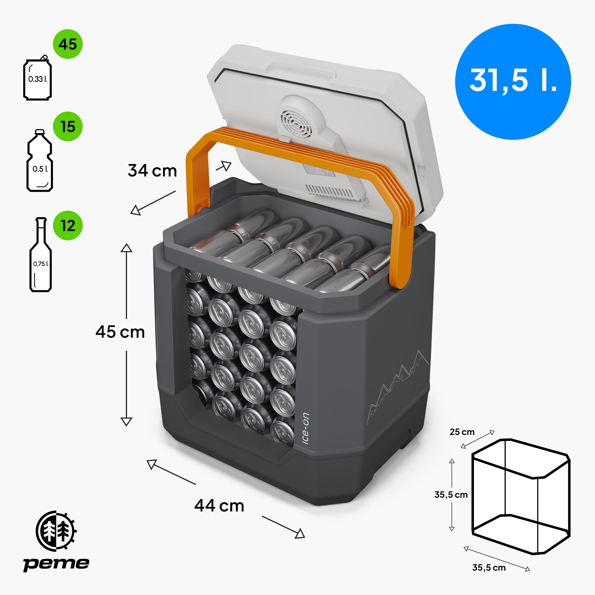 peme Frigorifero Portatile Elettrico Congelatore Termoelettrico Frigo Campeggio Auto 12v 220v Doppia Alimentazione per Camper Ricaricabile Congelatori Viaggio con Speaker Car Fridge USB - 31,5L Trip