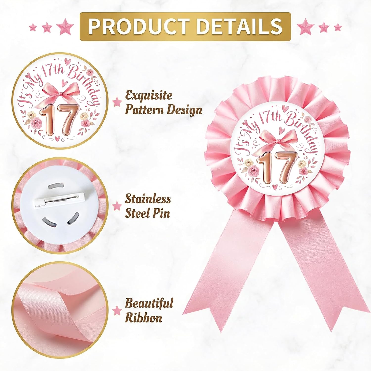 Pink Bow It's My 13th Birthday Tinplate Badge Pin, Pink Rosette 13th Birthday Girl Award Ribbon Button, Coquette Bow Number 13 Brooch Pin for 13th Anniversary Party Decoration
