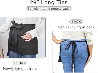 RUVANTI 6 Pack Server Aprons with Pockets, Black Apron for Men, PolyCotton Chef Aprons for Women with 29 Long Waist Strap