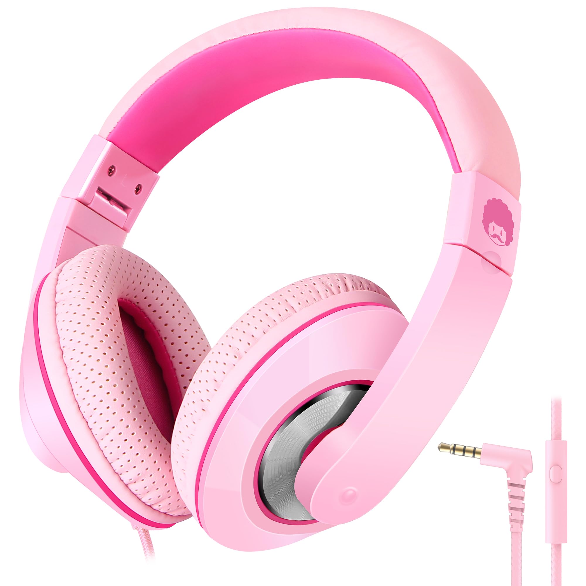 RockPapa Comfort+ Kinder Kopfhörer für Schule Jungen, Kopfhörer Kinder mit Kabel, Einstellbar, Lautstärkeregler, 3,5 mm Jack, HD-Mikrofon, Over Ear Kinderkopfhörer für Schule/Reise/PC, Rosa
