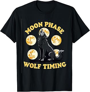 Moon Phase Wolf Timing Celestial Design T-Shirt