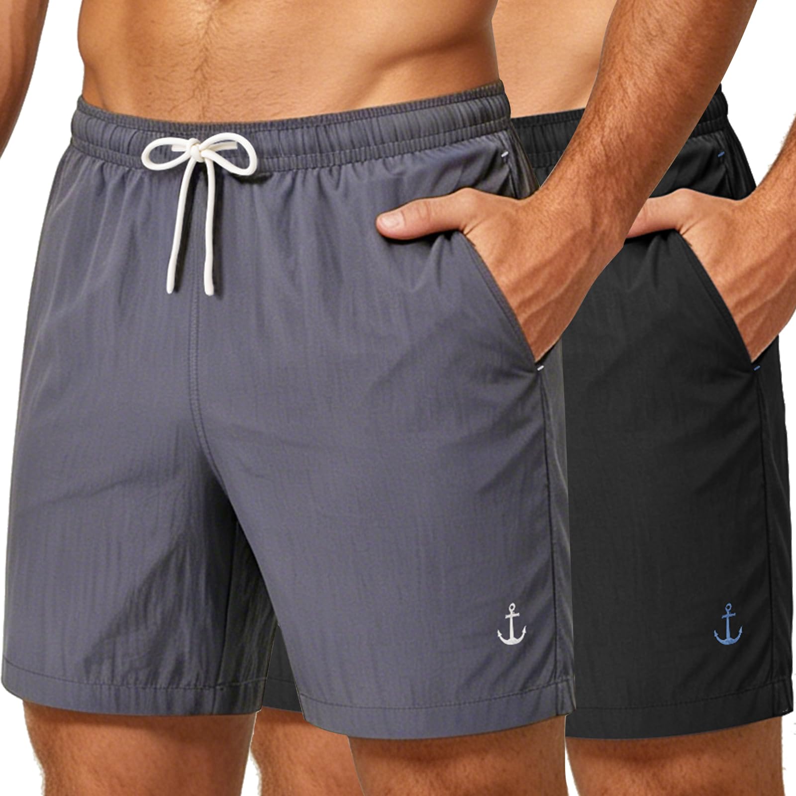 Zoofly Bañador corto de nailon para hombre, cintura elástica, pantalones cortos de baño para hombre, pantalones deportivos con forro de malla