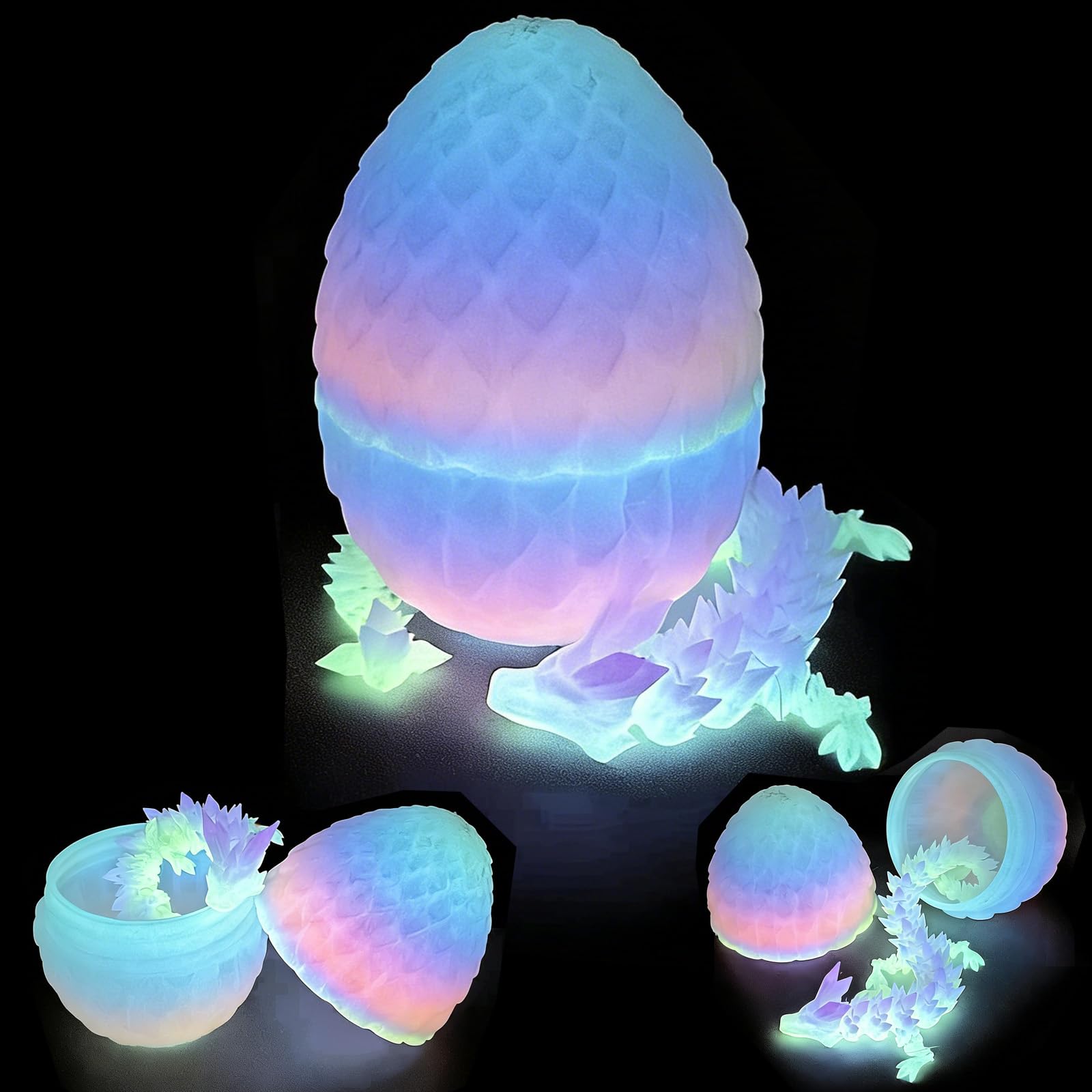 3D Printed Dragon, 3D Dragons Eggs With Dragon Inside, Glow In The Dark Eggs Dragons, Articulated Toys Removable Mystery Fidget Toy Home Office Decor Executive Desk Easter Toys