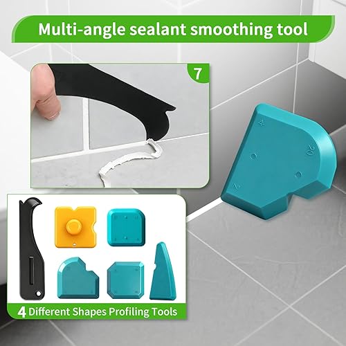 Miniatura 7 de Herramienta de calafateo 6 en 1, herramienta de acabado y removedor de lechada con raspador con 6 almohadillas de silicona, herramienta de