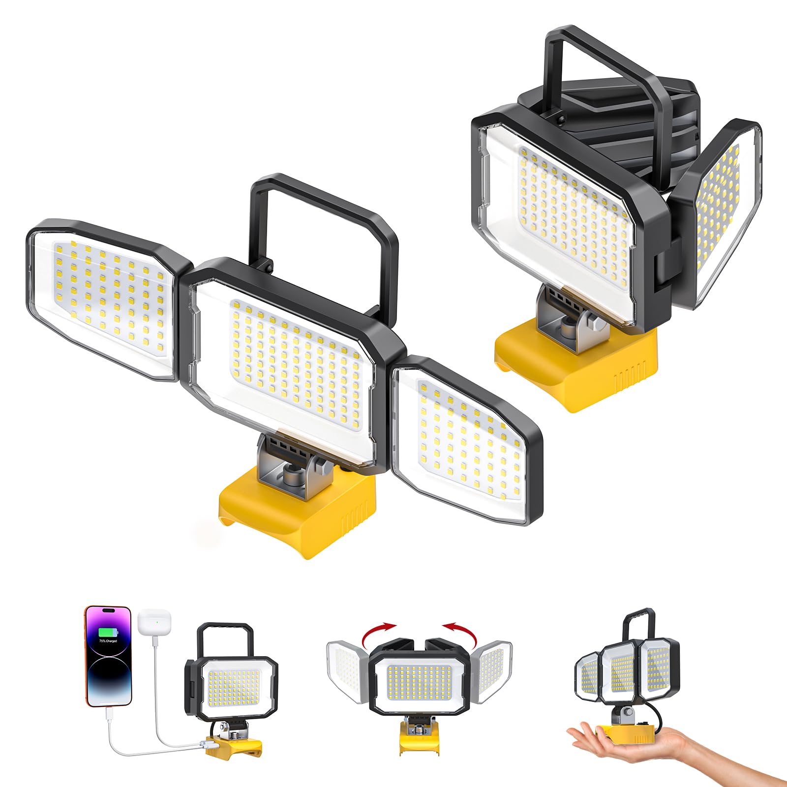 2PCS LED Work Light Compatible with 20V Battery, 150W 15000LM,Tool Only