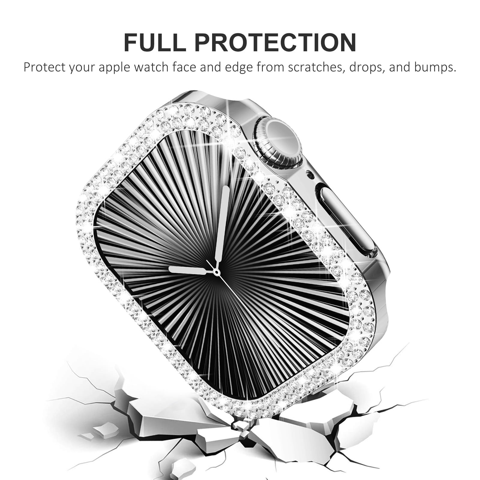 NewWays 2 Pack Compatible with Apple Watch Series 11/10 42mm Case Built-in Screen Protector,Women Diamond Bling Cases for iWatch Series 11/10 42mm,Silver/Clear — view 5