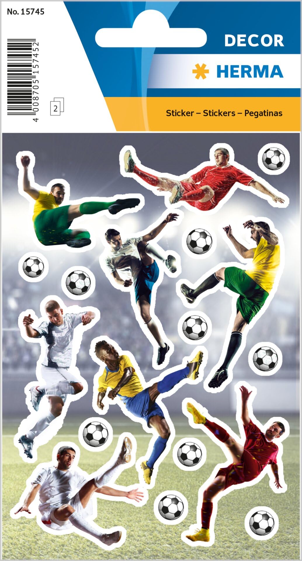 HERMA 15745 Stickers Football Glitter Small Large Pack of 36 Sports Stickers with Football Motif, Children's Labels for Photo Album, Diary, Poetry Album, Scrapbooking, Birthday Decoration, Letters,