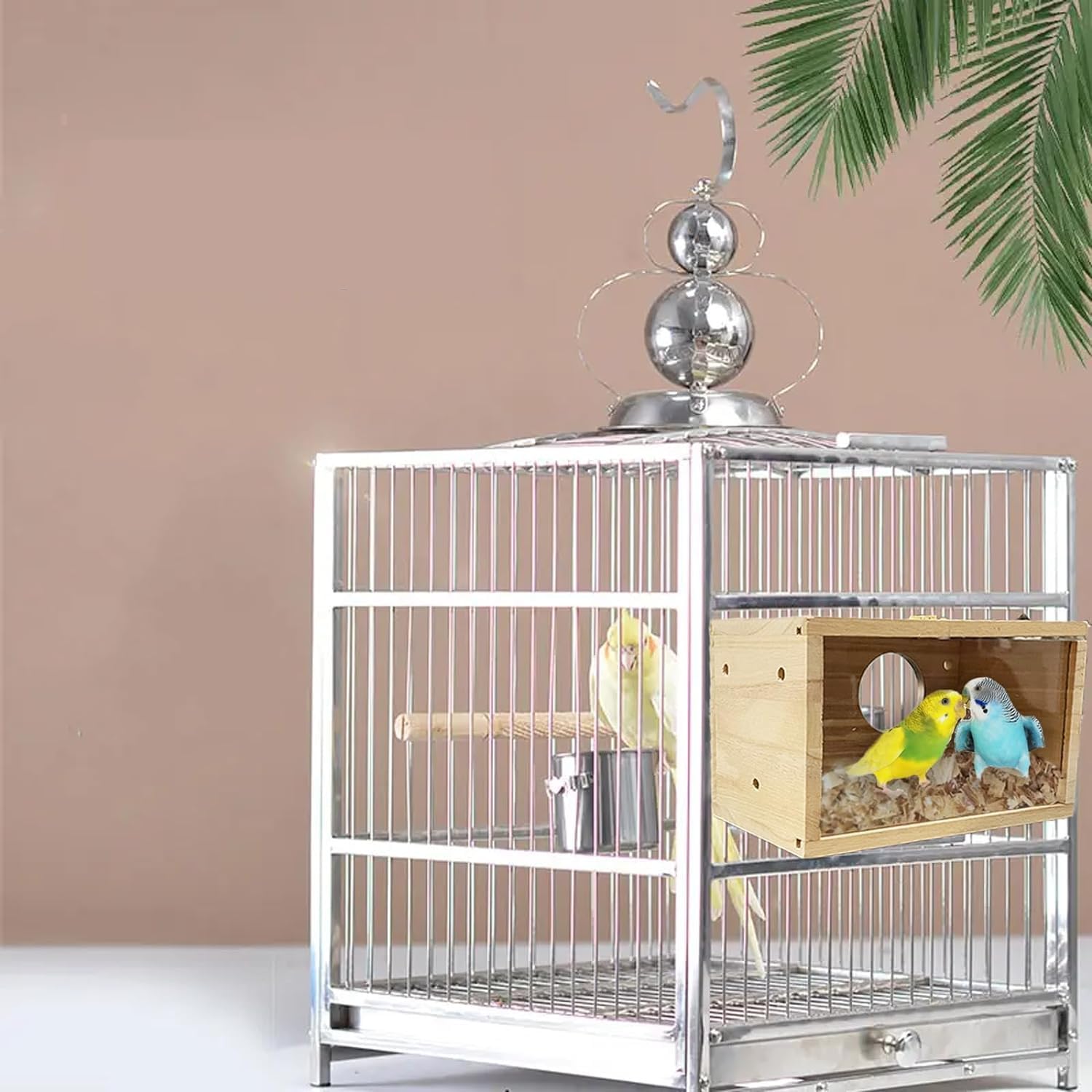LATRAT Budka lęgowa dla papug Przezroczysty design, domek dla ptaków z naturalnego drewna Małe gniazdo ptasie, drewniana klatka dla papug, gniazdo lęgowe dla papug gatunku Lovebirds i Ellensittich