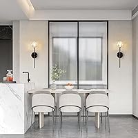 Vista 5 de BOKT Conjunto de iluminación de pared de cristal mate negro de mediados del siglo XX, juego de 2 lámparas de pared modernas de metal largo, juego