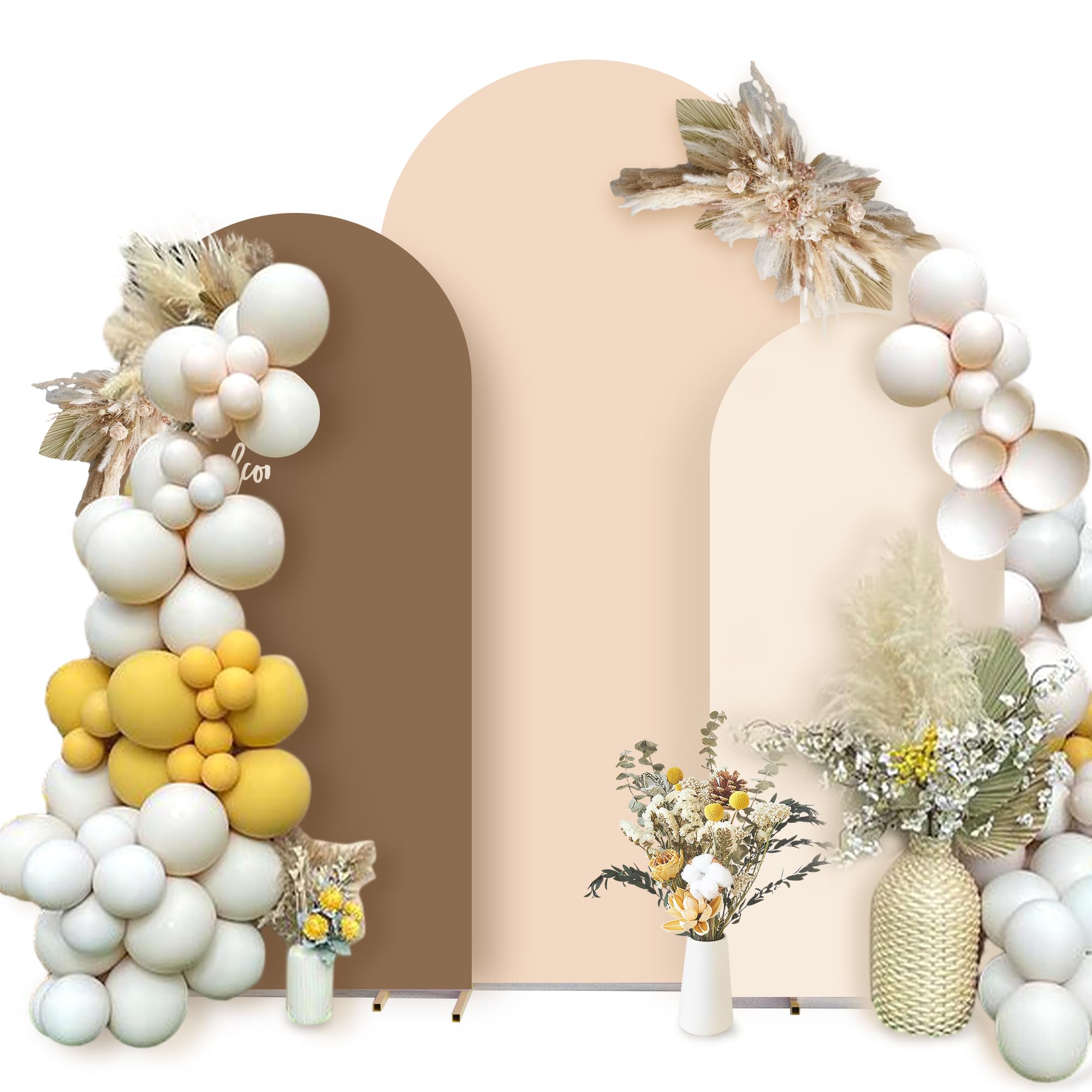 Set of 3 Arch Backdrop Cover Nude Ensemble with Party Banner - Spandex Fitted Wedding Backdrop Covers 4ft,5ft,6ft for Chiara Backdrop Stand Set. Arch Stand Cover for Wedding Birthday Baby