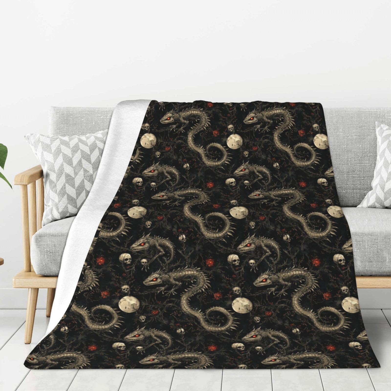 Couverture de camping et de voyage crâne de lézard gothique plaid lit et canapé