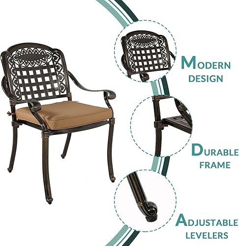 Miniatura 4 de MEETWARM Juego de 2 sillas de comedor para patio con cojines, sillas de aluminio fundido para todo tipo de clima, para patio, bistró, juego de 2