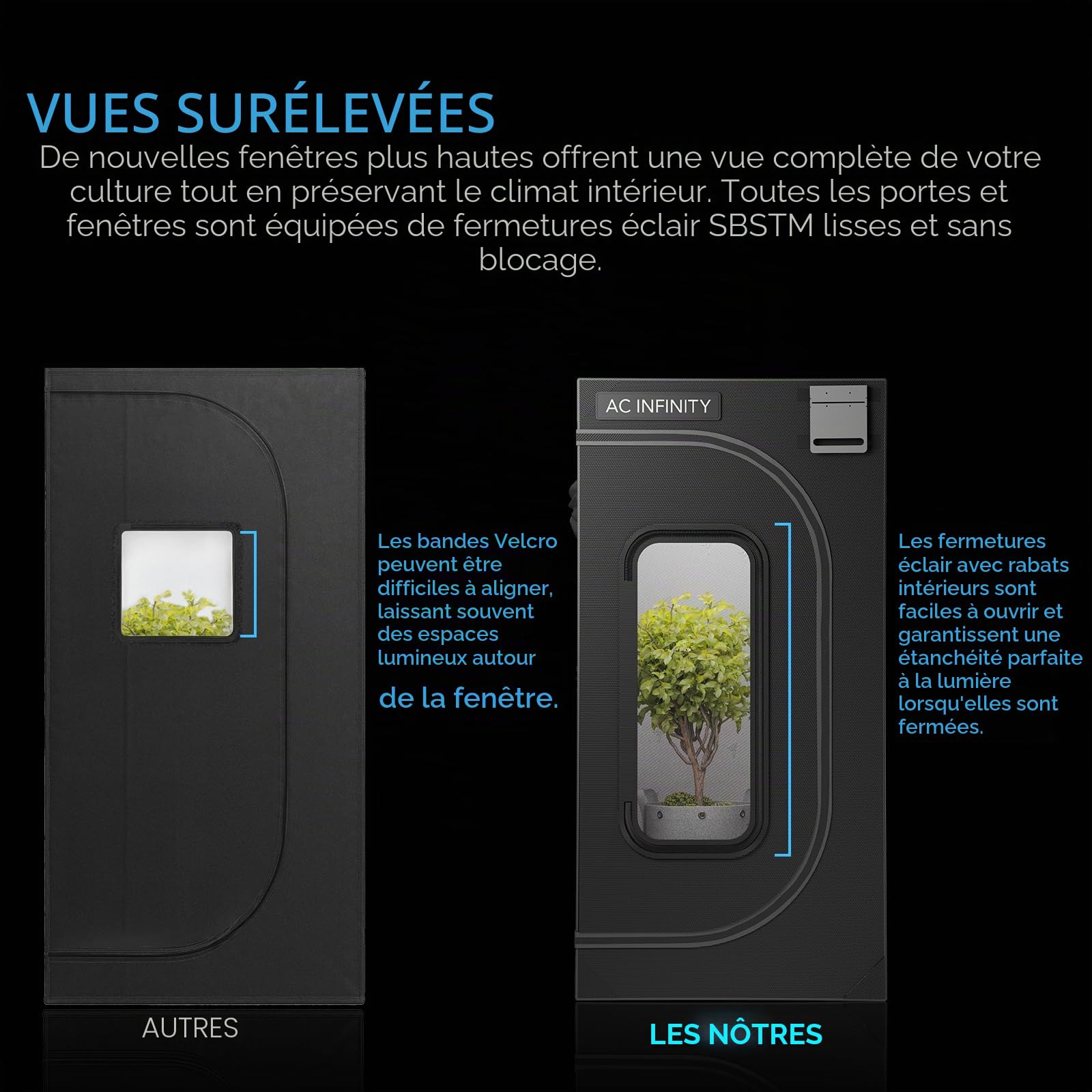 AC Infinity CLOUDLAB 733 Advance Grow Tent 3 x 3 pôles, 2000D Mylar Canvas, Lab-Tested plus haute réflectivité, plus grande fenêtre avec fermeture éclair, 36" x 36" x 72"