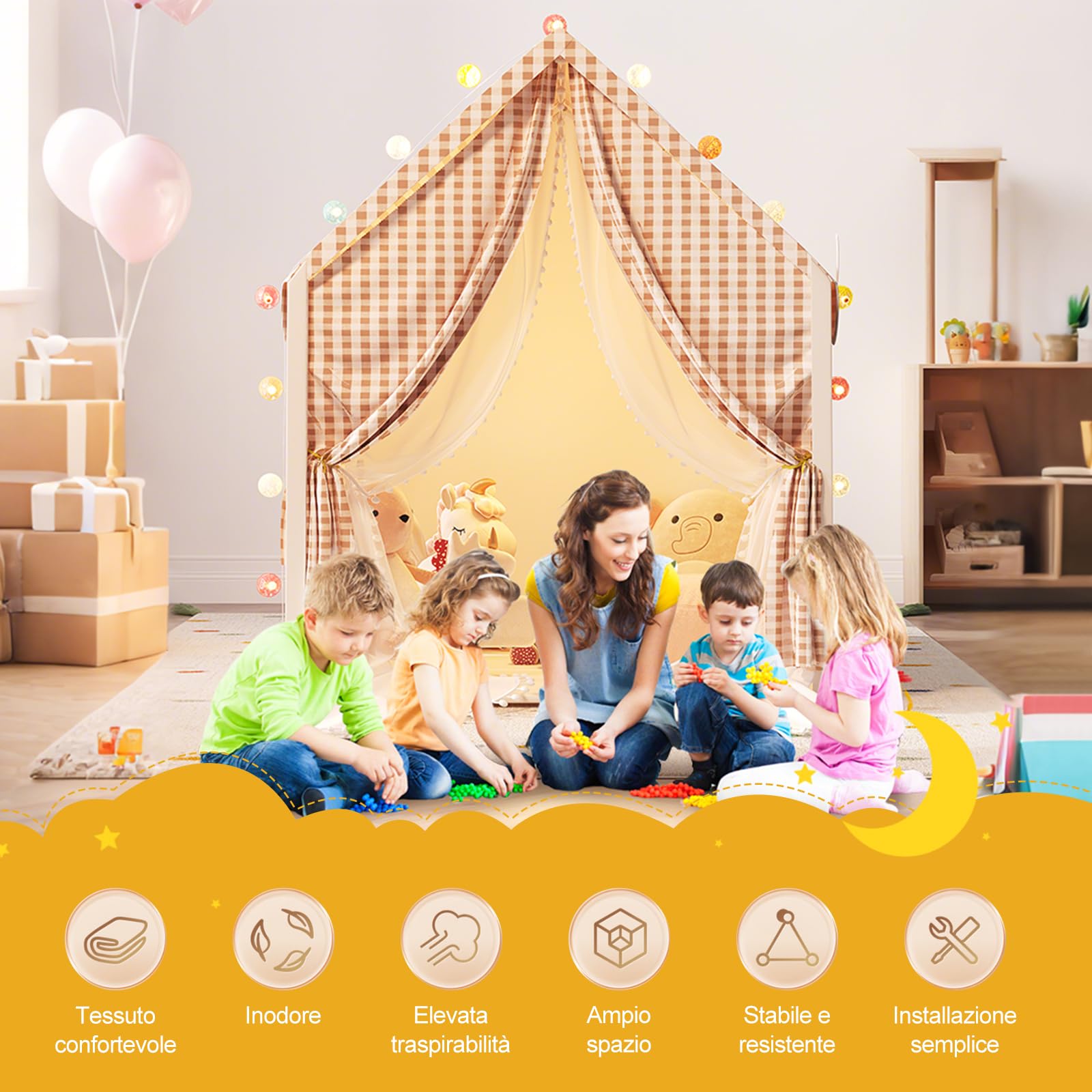 Ergocar Tenda Per Bambini Da Interno Ed Esterno Con Doppia Porta Castello Luce Colorata Bandiera Nuvola Stella Adatta a Bambini Piccoli Ragazzi e Ragazze