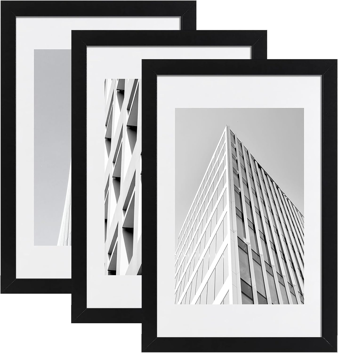 ELSKER&HOME 16x24 Poster Frame 3 pack, Black Picture Frame Display Poster 12 x 18 with Mat or 16 x 24 Without Mat, Horizontal and Vertical Wall Mounting Black with White Mat 16x24