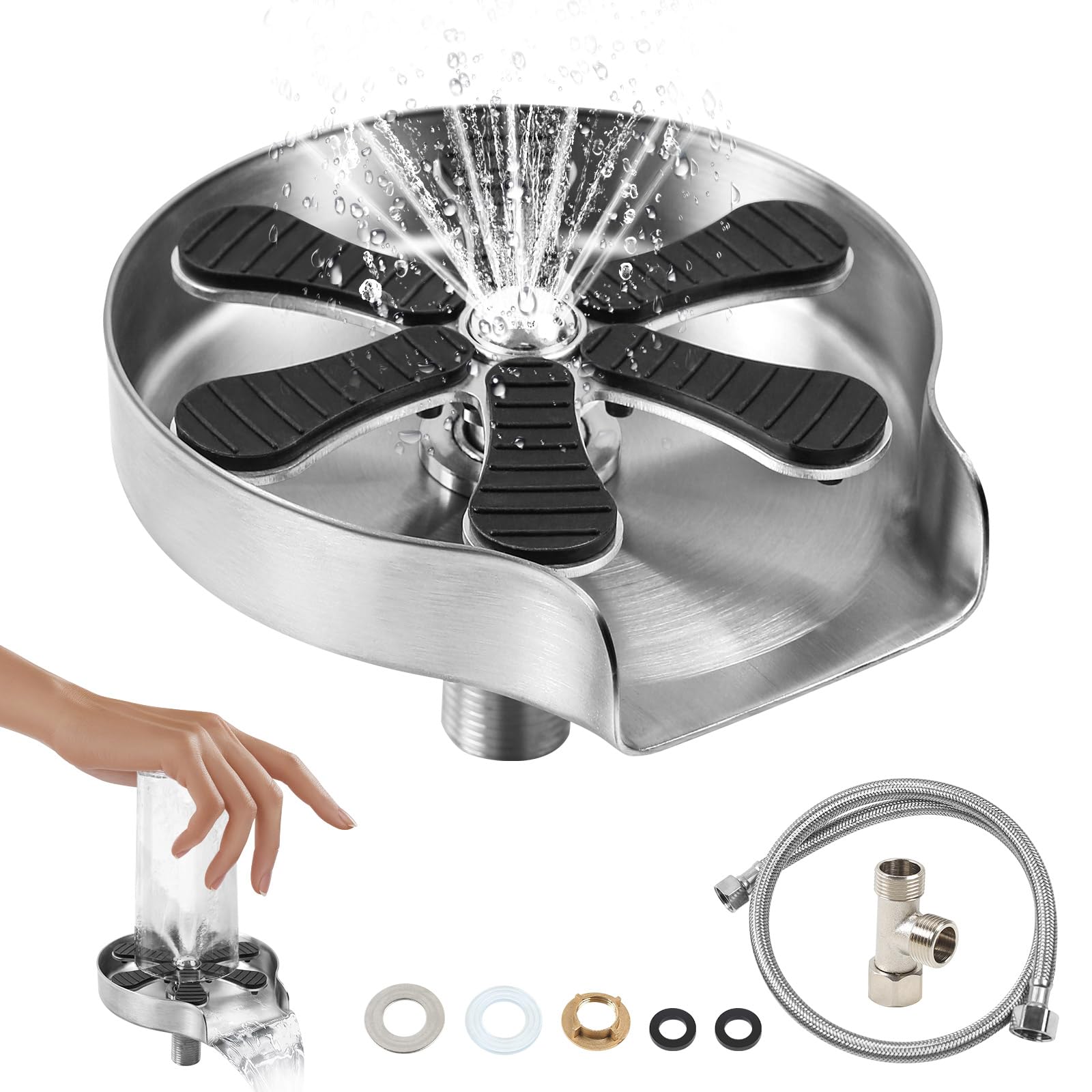 Edelstahl Gläserspüler, Automatische Glasspüler, Glasspüler Tassenspüler, Glass Rinser Flaschenwascher, Cup Washer Cleaner, Eingebetteter FlaschenspüLer, Zubehör für Küchenspüle, Bar, Zuhause