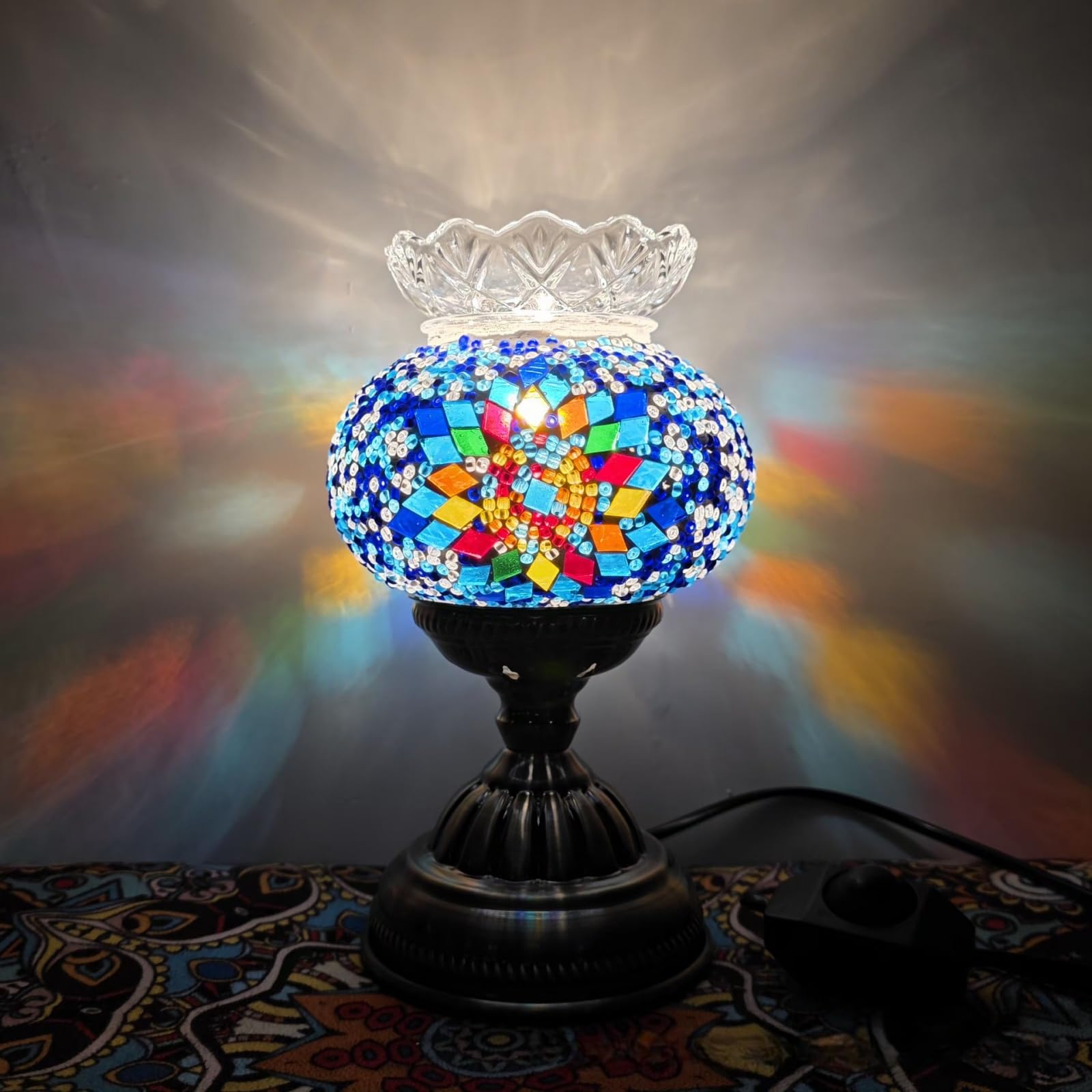 Turecka egzotyczna mozaika lampa stołowa z ręcznie robionym marokańskim stylem retro abażur aromaterapia oświetlenie biurkowe na Boże Narodzenie sypialnia biuro artystyczna dekoracja zasilana wtyczką