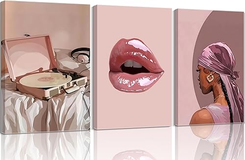 3 piezas de arte de pared en lienzo de mujer negra de moda afroamericana, pintura afroamericana, decoración de pared, diseño de niña negra, póster