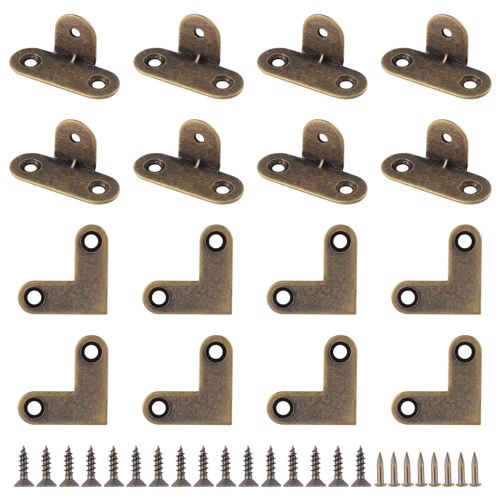 UFURMATE Corner Braces, 16Pcs Right Angle Brackets Corner Brace T-Shaped and L-Shaped Brass Corner Fastener 90 Degree Joints Support Bracket with Screws (Bronze) — image 1