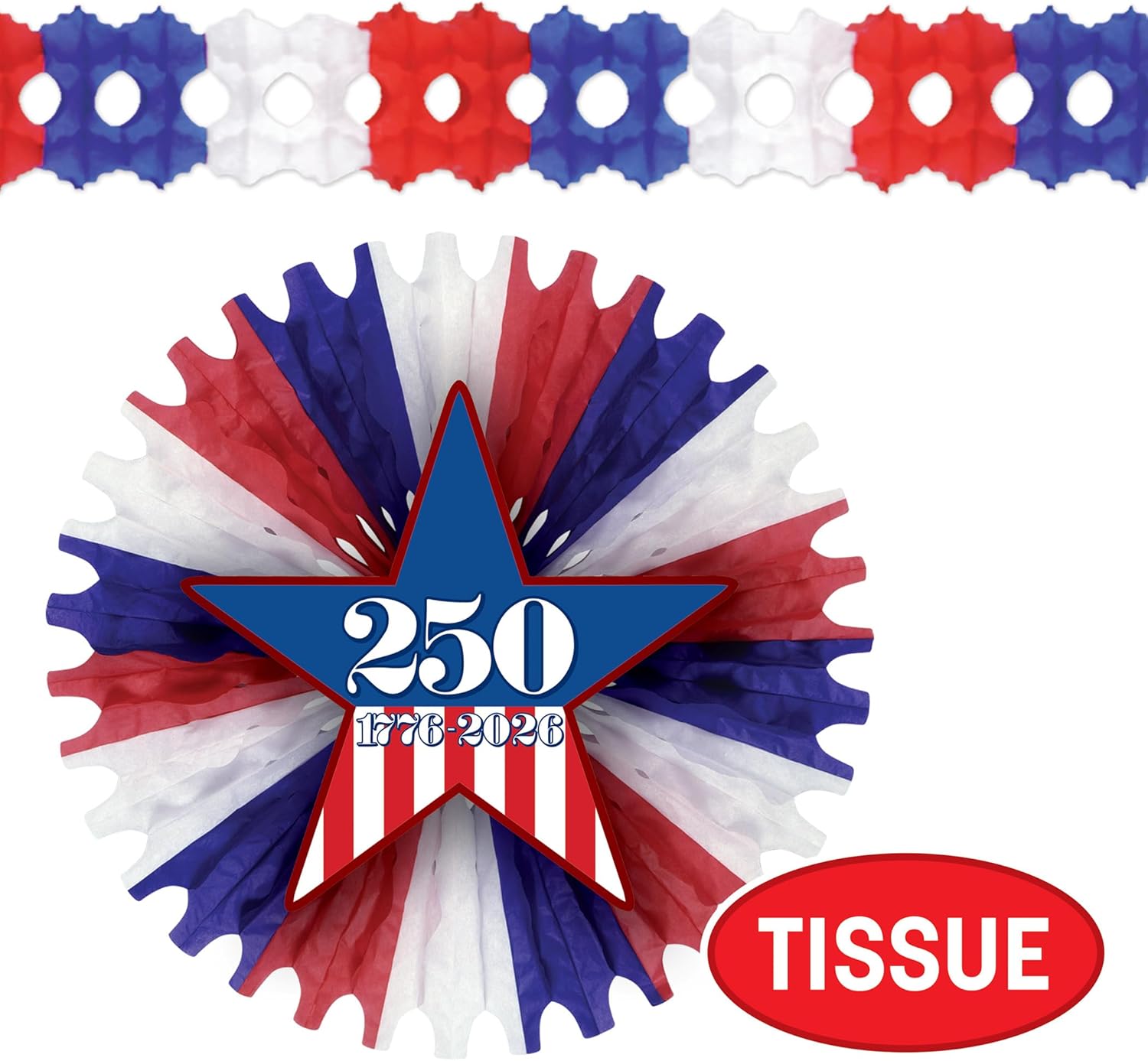 Beistle Semiquincentennial Decorating Kit – 30 Pieces, Patriotic 1776–2026 USA 250th Anniversary Party Set with Fans, Whirls, Flag & Star Cutouts, Streamers and Garlands for National Celebrations