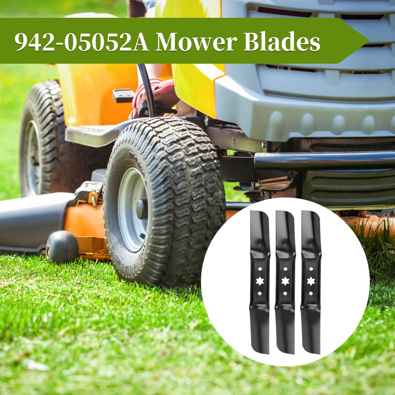 Cuchillas de cortacésped 942-05052A compatibles con cubierta de cortacésped de 34 pulgadas y 50 pulgadas, aptas para cortacésped Cub Cad et RZT-L50 L34 S50 XT1 XT2 LT50 GT50 Troy Bilt MTD