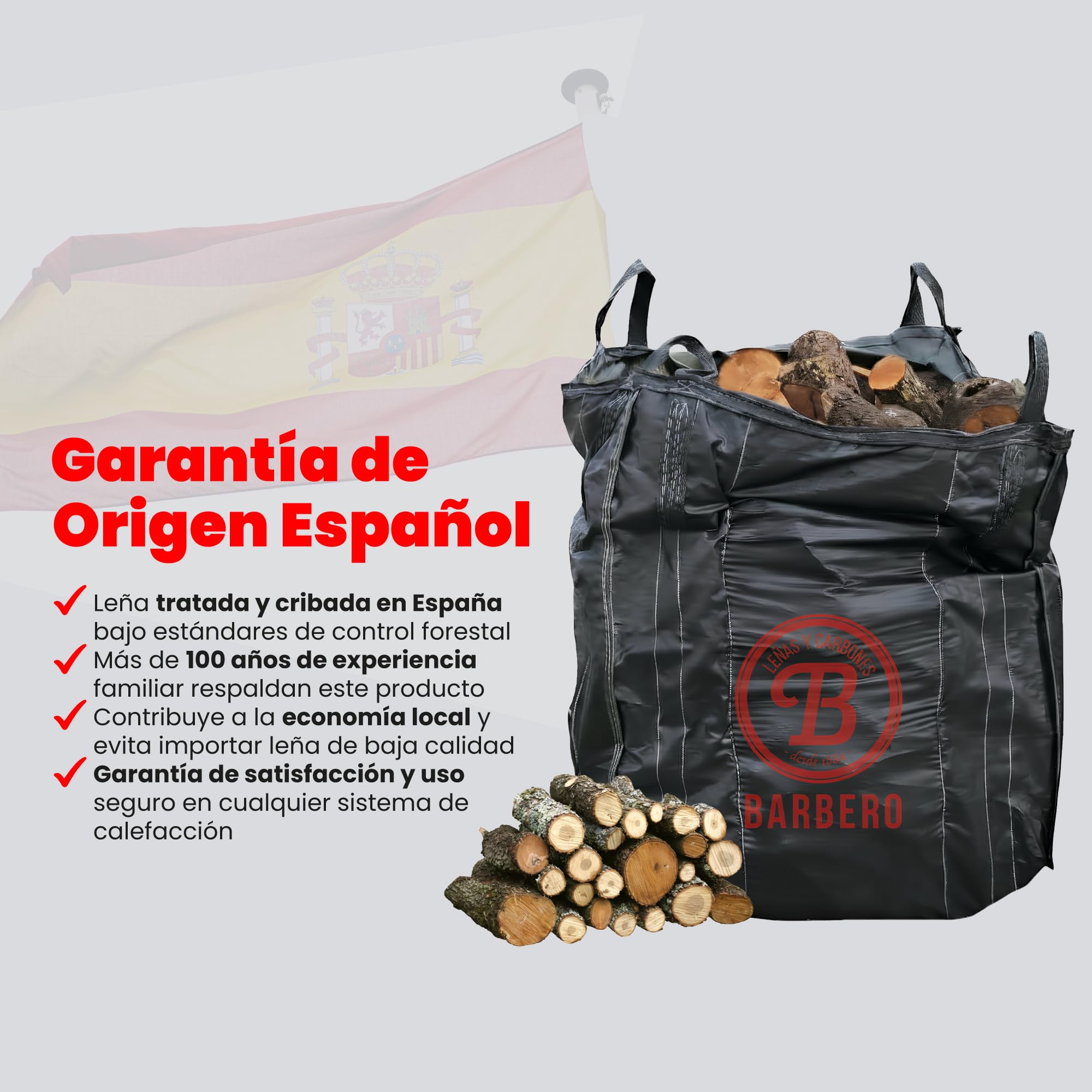 Leña Encina Big Bag 600kg Madera Dura Natural Alta Densidad Calor Intenso Combustión Lenta Ideal Chimenea Estufa Caldera Restaurantes Casas Rurales Bajo Humedad Entrega Volumen Fuego Constante