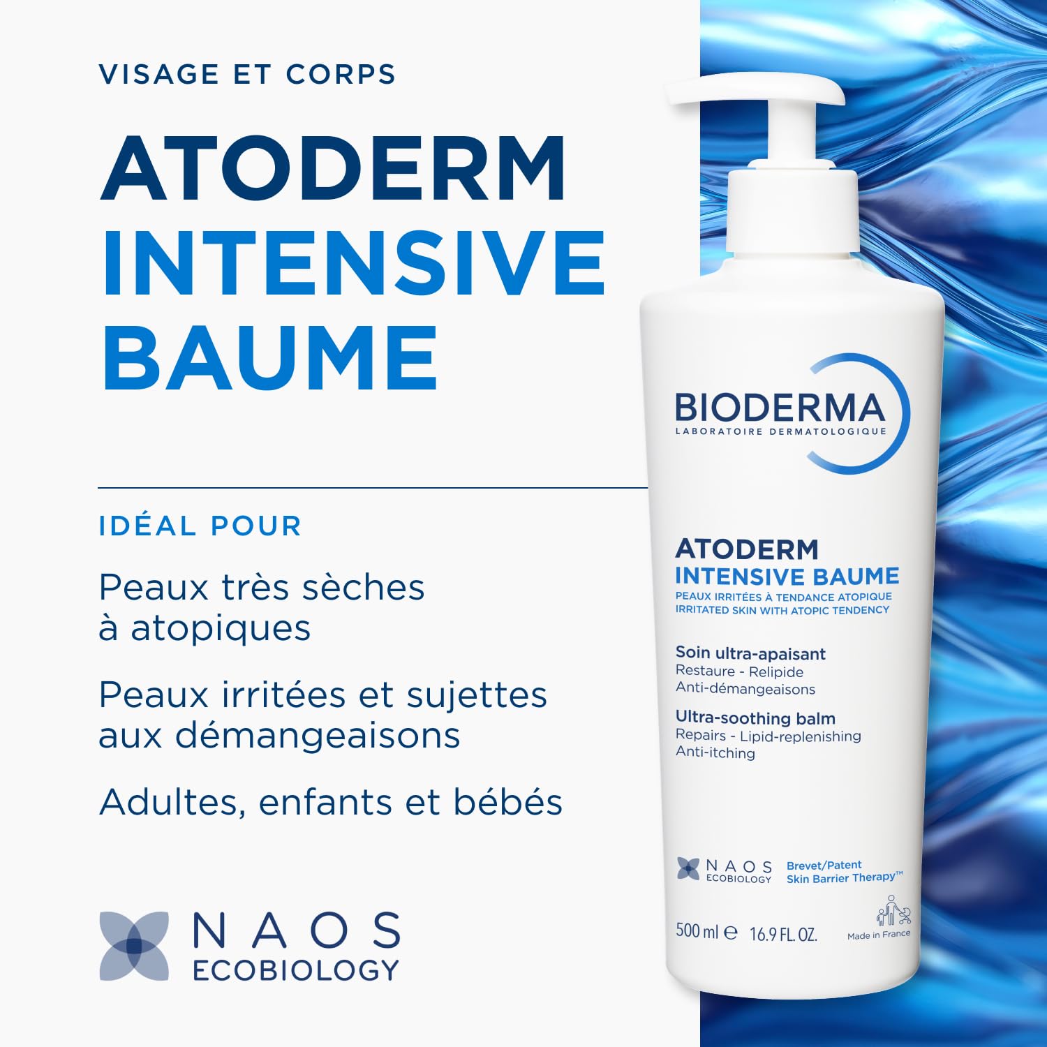 BIODERMA Atoderm Intensive Baume - Soin anti-démangeaisons, réparateur et nourrissant - Peaux très sèches, irritées à atopiques - Prescrit par des dermatologues - Flacon pompe 500 ml