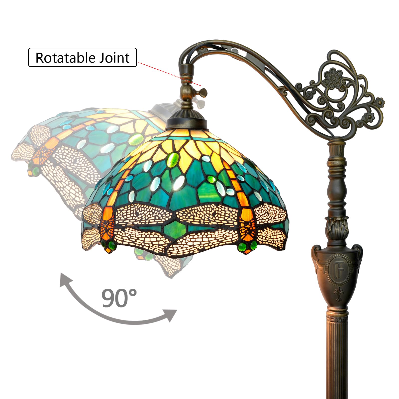 Tiffany Lampa podłogowa zielona ważka lampa do malowania na szkle regulowana gęsia szyjka stojąca lampa do czytania 63 cale wysoka lampa stojąca do salonu sypialni i biura