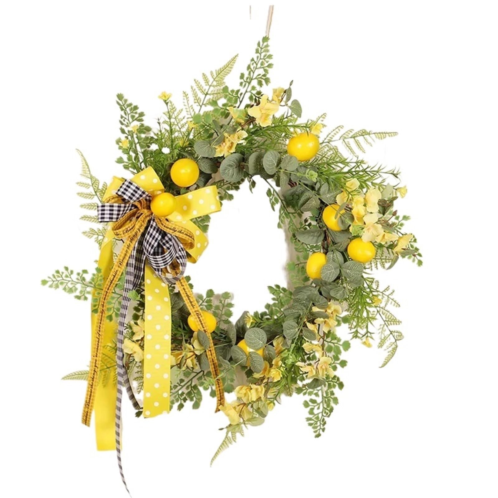 Door Wreath Artificial Sunflower Wreath For Front Door Green Eucalyptus Wreaths Wall Window Outdoor Decor(Lemon-50cm)