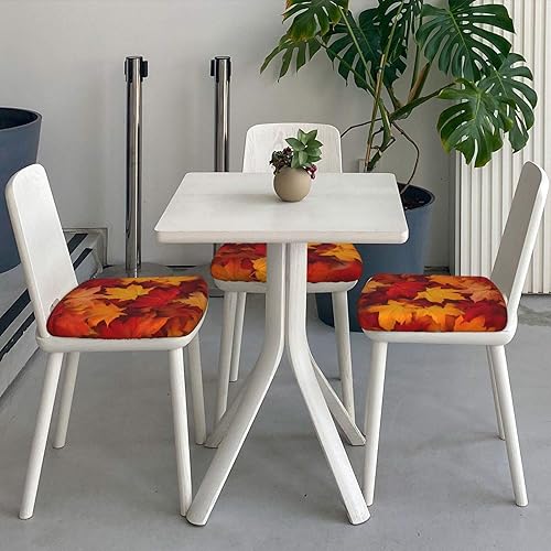 Miniatura 5 de Fundas de asiento cuadradas para silla de cocina con hojas de otoño de 16.9 pulgadas, cuatro piezas, funda de cojín elástica ajustable de repuesto