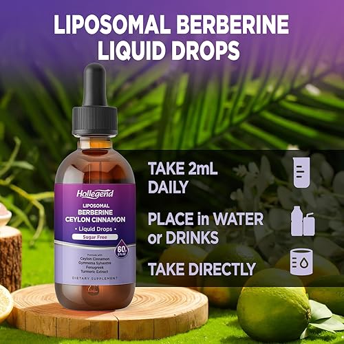 Miniatura 6 de Gotas de berberina líquida liposomal sin azúcar, extracto de berberina con suplemento de canela de Ceilán para adultos, apoyo inmunológico y