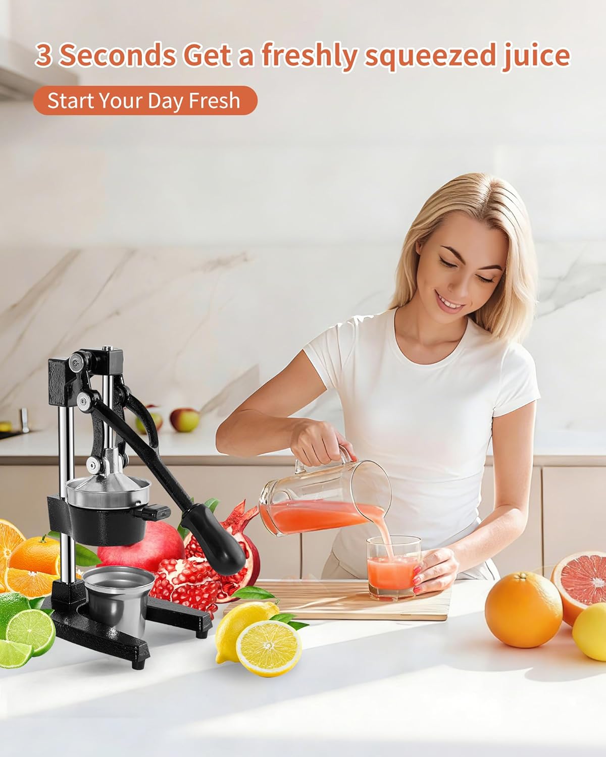 ZOZOE Cast Iron Juicer, Heavy Duty Manual Citrus Press with Stainless Steel Cup, Lemon Orange Squeezer, Professional Hand Press Juicer for Pomegranate, Grapefruit, Easy to Clean, Black