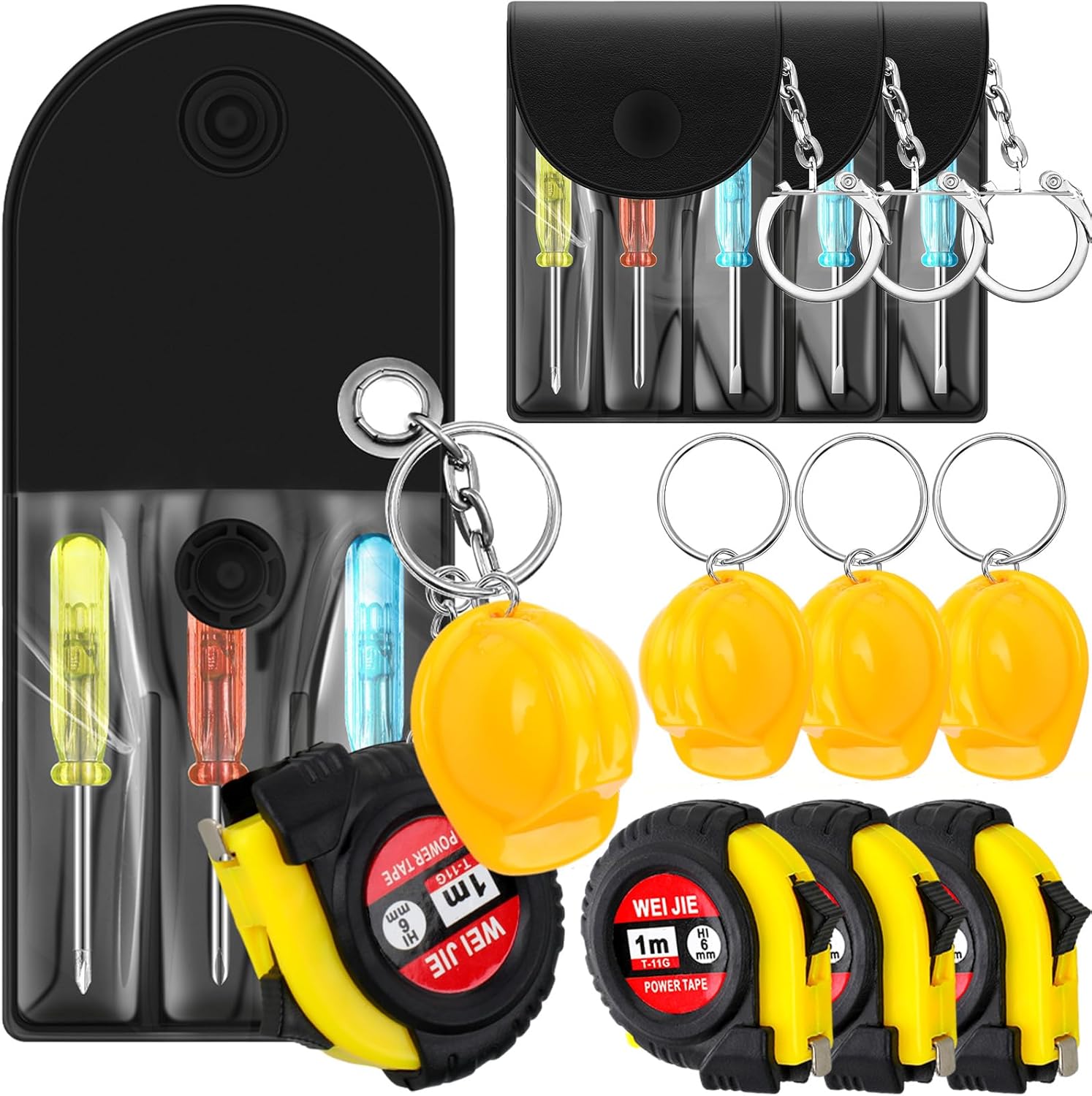 jutom 9 sets mini tape measure screwdriver construction helmet keychains bulk for men party favors tool birthday father gifts