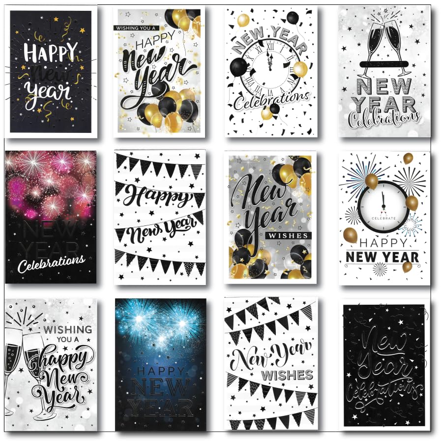 Decorably 40 Pack Foiled Happy New Years Cards With Envelopes