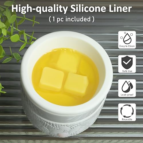 Miniatura 2 de Quemador de cera de vela para derretimiento, calentador de aceite esencial de cerámica con 1 plato de silicona, 3 en 1, derretidor de cera perfumada