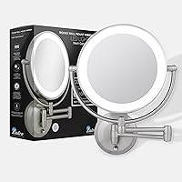 Vista 10 de Espejo LED pivotante de níquel satinado, amplio, con soporte de pared., Contemporáneo, Níquel Satinado