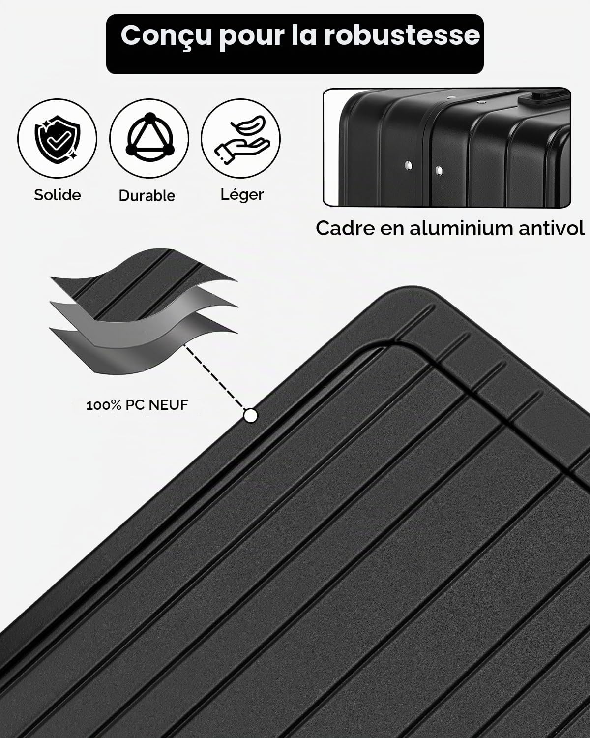 Sea choice Valise Rigide PC Légère avec Compartiment pour Ordinateur Portable Bagage à Main Trolley avec 4 roulettes Doubles Pivotantes et Serrure TSA Chargement USB, Porte-gobelet