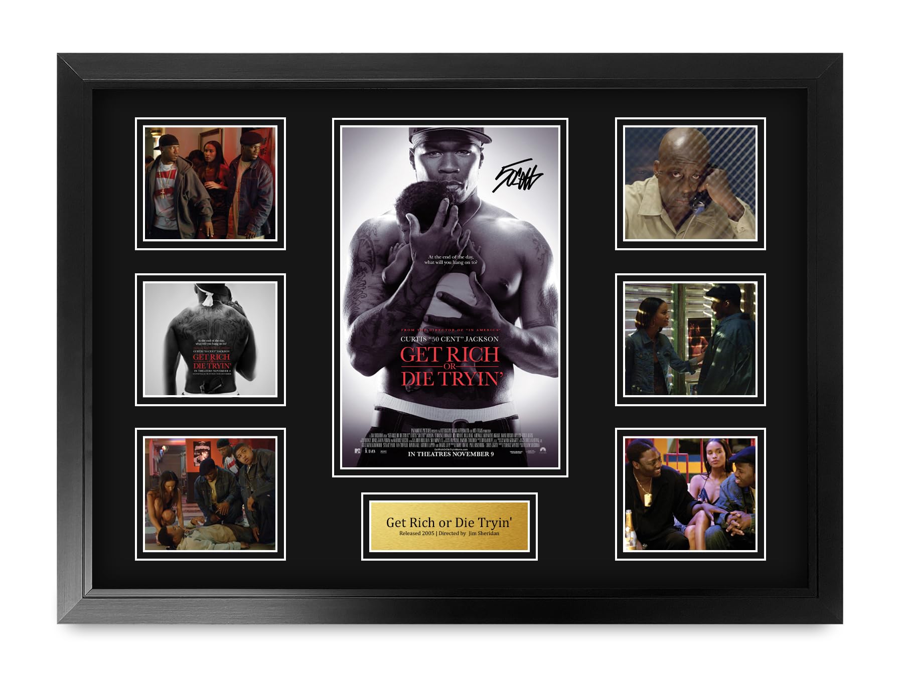 HWC Trading Get Rich or Die Tryin 50 Cent Geschenke Geducktes Signiertes Autogramm Foto für Fans von Film Memorabilien - A2 Gerahmt (ID-006471)
