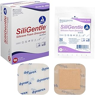 Dynarex SiliGentle Foam Dressings, Advanced Wound Care, Waterproof and Absorbent, 2â€ x 2â€ Foam Pad Dressing with Silicone Layer, 1 Box of 10 Adhesive Silicone Foam Dressings